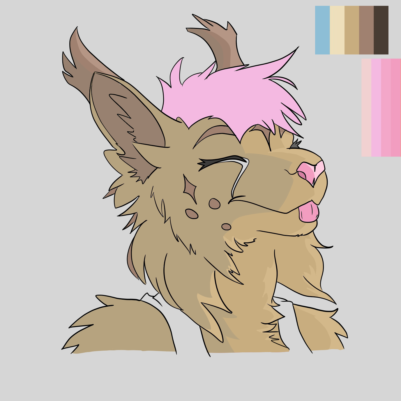 A headshot with a blep